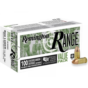 RANGE Value Pack Full Metal Jacket 115 Gr 9mm Luger Handgun Ammo - 100 Round Box