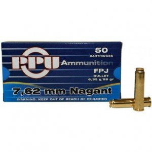 FULL Metal Jacket Flat Point 98 Gr 7.62x38r Nagant Handgun Ammo - 50 Round Box