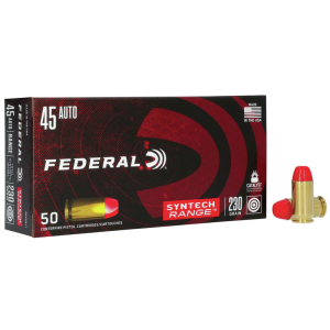 Federal American Eagle Syntech Range Total Jacket Flat Nose 230 gr 45 ACP Handgun Ammo - 50 Round Box - $29.95 at The Real Grit