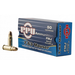 FULL Metal Jacket 85 Gr 7.63 Mauser Handgun Ammo - 50 Round Box