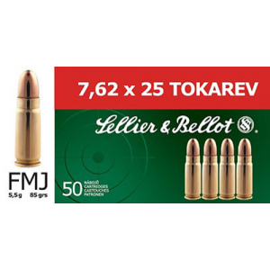 TARGET Shooting Full Metal Jacket 85 Gr 7.62x25mm Tokarev Handgun Ammo - 50 Round Box