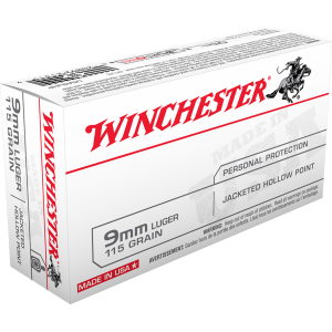 Winchester USA Jacketed Hollow Point 115 gr 9mm Handgun Ammo - 50 Round Box - $27.95 at The Real Grit