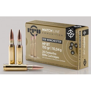 MATCH Hollow Point Boat Tail 155 Gr 308 Winchester Rifle Ammo - 20 Round Box