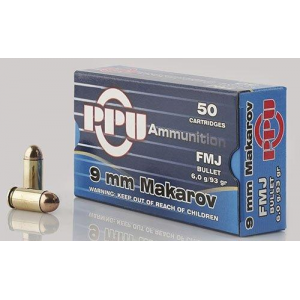 FULL Metal Jacket 93 Gr 9x18 Makarov Handgun Ammo - 50 Round Box