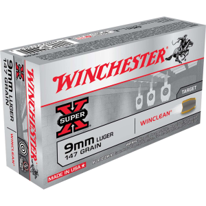 SUPER-X Winclean Brass Enclosed Base 147 Gr 9mm Luger Handgun Ammo - 50 Round Box