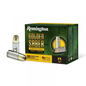 GOLDEN Saber Defense Compact Brass Jacket Hollow Point 124 Gr 9mm Handgun Ammo - 20 Round Box