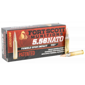 TUMBLE Upon Impact (tui) Solid Copper Spun 62 Gr 5.56x45mm Nato Rifle Ammo - 20 Round Box
