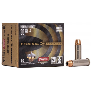 PREMIUM Personal Defense Hydra-shok Jacketed Hollow Point 129 Gr 38 Special+p Handgun Ammo - 20 Round Box