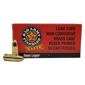 RED Army Standard Full Metal Jacket 9mm Handgun Ammo - 50 Round Box