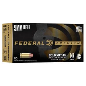 Federal Premium Gold Medal Full Metal Jacket 147 gr 9mm Luger Handgun Ammo - 50 Round Box - $22.95 at The Real Grit