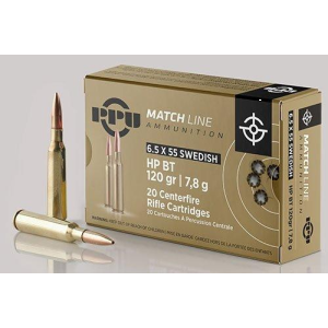 Match Hollow Point Boat Tail 120 gr 6.5mmX55mm Swede Rifle Ammo - 20 Round Box