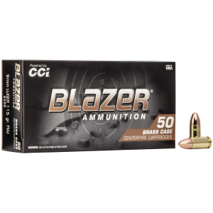 Blazer Brass Full Metal Jacket 115 gr 9mm Handgun Ammo - 50 Round Box
