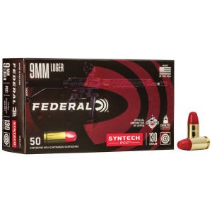 American Eagle Total Syntech Jacket Flat Nose 130 gr 9mm Handgun Ammo - 50 Round Box