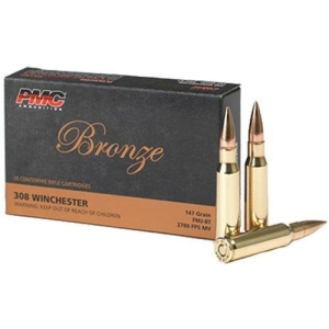 Bronze Full Metal Jacket Boat Tail 147 gr 308 Winchester Rifle Ammo - 20 Round Box