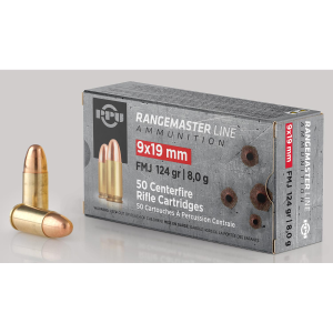 Rangemaster Full Metal Jacket 124 gr 9mm Handgun Ammo - 50 Round Box