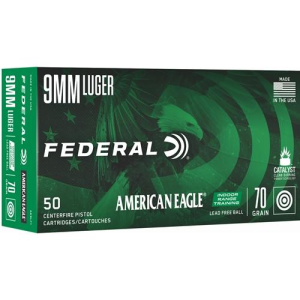 AMERICAN Eagle Irt Lead Free Full Metal Jacket 70 Gr 9mm Handgun Ammo - 50 Round Box