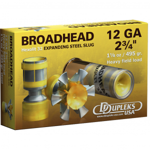 BROADHEAD Hexolit 32 Yellow Slug 2-3/4" 12 Gauge Shotgun Ammo - 5 Round Box