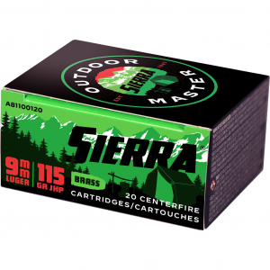 OUTDOOR Master Jacketed Hollow Point 115 Gr 9mm Handgun Ammo - 20 Round Box