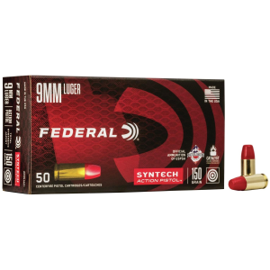 American Eagle Syntech Action Flat Nose 150 gr 9mm Handgun Ammo - 50 Round Box