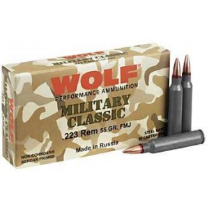MILITARY Classic Full Metal Jacket 55 Gr 223 Remington Rifle Ammo - 20 Round Box
