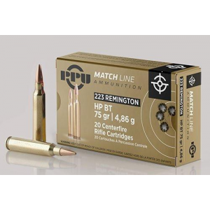 MATCH Hollow Point Boat Tail 75 Gr 223 Remington Rifle Ammo - 20 Round Box