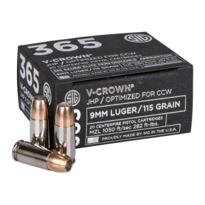 365 Elite V-Crown Jacketed Hollow Point 115 gr 9mm Handgun Ammo - 20 Round Box