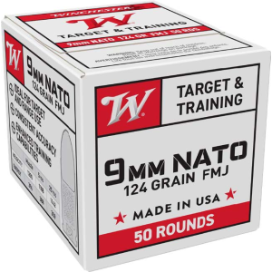 USA Target & Training Full Metal Jacket 124 gr 9mm NATO Handgun Ammo - 50 Round Box