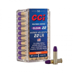 CLEAN-22 Hyper Velocity Purple Round Nose 31 Gr 22 Long Rifle Rimfire Ammo - 50 Round Box