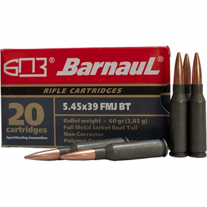 STEEL Case Full Metal Jacket Boat Tail 60 Gr 5.45x39mm Rifle Ammo - 20 Round Box
