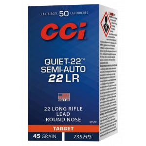QUIET-22 Lead Round Nose 45 Gr 22 Long Rifle Rimfire Ammo - 50 Round Box