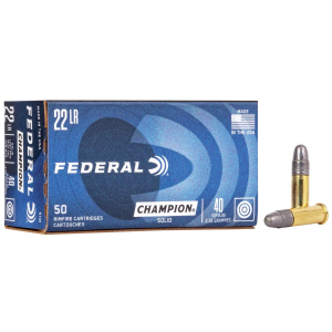 CHAMPION Training Lead Round Nose 40 Gr 22 Long Rifle Rimfire Ammo - 50 Round Box