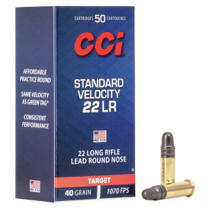 STANDARD Velocity Lead Round Nose 22 Long Rifle Rimfire Ammo 50 Round Box