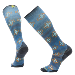 Smartwool Zero Cushion Paths Crossed Print OTC Socks 2025 in Blue size X-Large | Nylon/Wool/Elastane