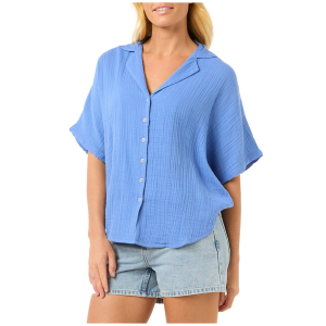 Women's Rip Curl Premium Surf Short-Sleeve Shirt 2025 in Blue size Large | Cotton