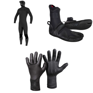 O'Neill 5/4+ Hyperfreak Chest Zip Hooded Wetsuit 2026 - LS Package (LS) + 13 Booties in Black size Ls/13 | Rubber/Neoprene