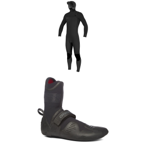 O'Neill 5/4+ Hyperfreak Chest Zip Hooded Wetsuit 2026 - Large Package (L) + 8 Booties in Black size L/8 | Rubber/Neoprene