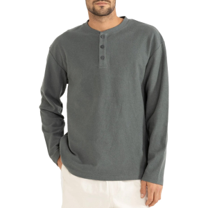 Rhythm Vintage Terry Long-Sleeve Henley Shirt Men's 2025 Blue in Silver size Large | Cotton