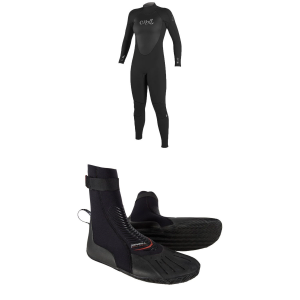 Women's O'Neill 4/3 Epic Back Zip Wetsuit 2024 - 2 Package (2) + 13 Booties in Black size 2/13 | Neoprene