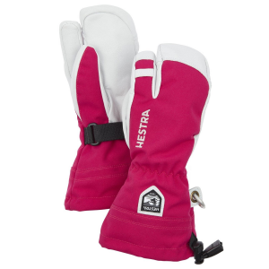 Kid's Hestra Army Leather Heli Ski Jr. 3-Finger Mittens 2026 in Pink | Leather/Polyester