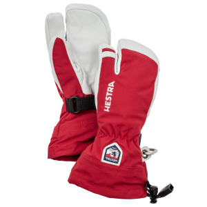 Kid's Hestra Army Leather Heli Ski Jr. 3-Finger Mittens 2026 in Red | Leather/Polyester