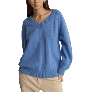 Women's Rhythm Moonstone Oversized V Neck Sweater 2024 in Blue size Large | Acrylic/Cotton