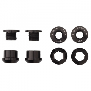 Wolf Tooth Components | 6Mm Chainring Bolts+Nuts 4Pc | Black | 6Mm, 4 Pack | Aluminum