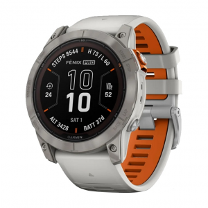 Garmin | Fenix 7X Pro Watch Sapphire Solar, Titanium W/fog Gray/ember Orange Band