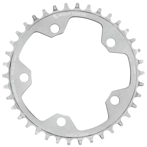 Wolf Tooth Components | 110 Bcd 5 Bolt Chainring | Raw Silver | 5-Bolt 38T Drop-Stop B | Aluminum