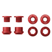 Wolf Tooth Components | 6Mm Chainring Bolts+Nuts 4Pc | Red | 6Mm, 4 Pack | Aluminum