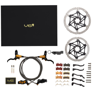 Hope EVO V6Ti Ltd Mono Edition Complete Disc Brake Boxset - Levers 6-Piston Calipers Vented Rotors Hoses Pads Hardware BLK/Gold