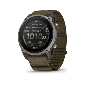 N+1 Bikes Garmin Enduro 4 Watch Watch Color: Silver Wristband: Dark Olive comfortfit fabric - $899.99 at N+1 Bikes