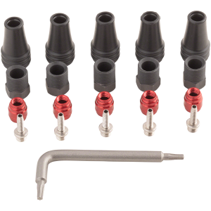 N+1 Bikes SRAM Red/Force AXS 2-Pc Disc Brake Hose Fitting Kit - 5 Threaded Hose Barbs 5 Compression Nuts 5 Boots Red Comp Olives 1 T8 Torx - $45.00 at N+1 Bikes