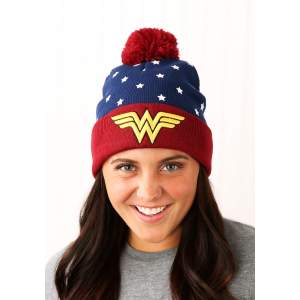 DC Wonder Woman Navy Red Gold Jr's Cuffed Knit Hat