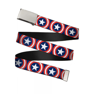 Marvel Captain America Shield 1.25" Wide Chrome Buckle Web Belt